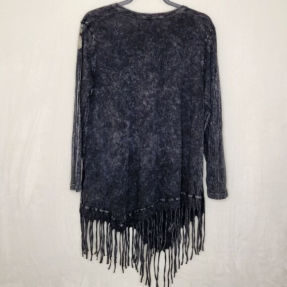 Jess & Jane American Flag Acid Wash Fringe Long Sleeve Top Size Small - Picture 7 of 8